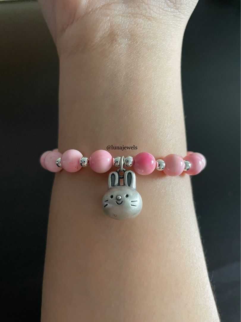 Custom DIY Crystal Charm Pink Queen Conch Rabbit Bunny 925 Sterling Silver S925 Bracelet