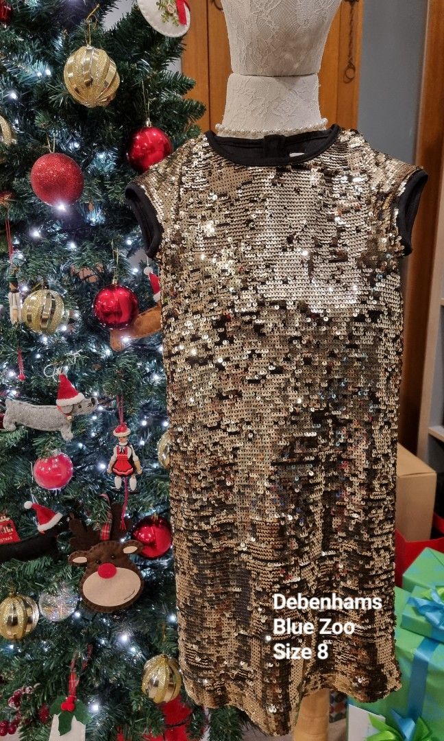 Debenhams blue zoo girls size 8 fully sequined golden party dress