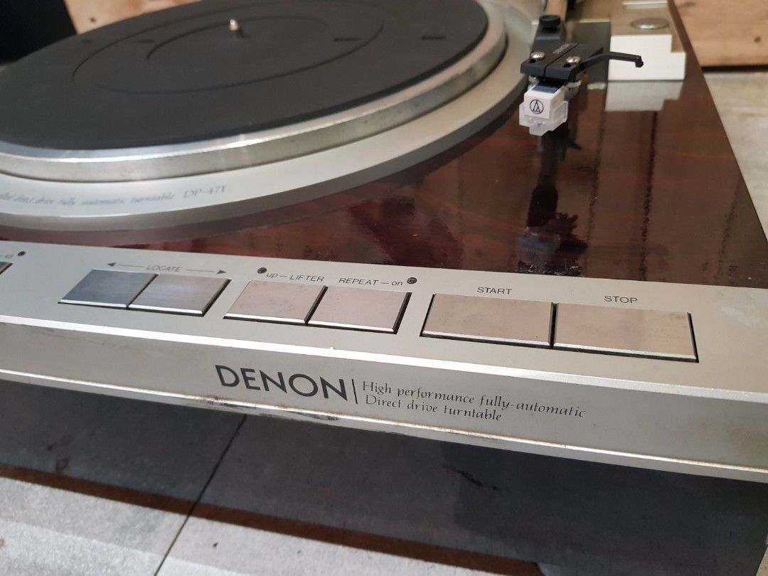 Denon DP-47F Direct drive full automatic turntable (Category: Other Audio Equipment) located in Caloocan City. Submitted by Lan_cab (Listing ID 1281007427, Image 3). Description: Denon DP-47F Direct drive, full automatic Bnew audio technica cart & stylus Made in japan, ac100v Good working condition P19, 500 Will include orig denon DL-80 mc cart but needs retiping. (last pic).