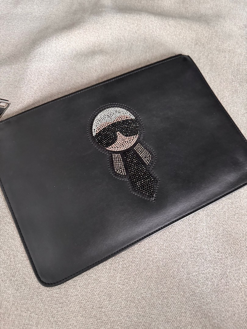 Fendi men leather Swarovski crystals clutch bag