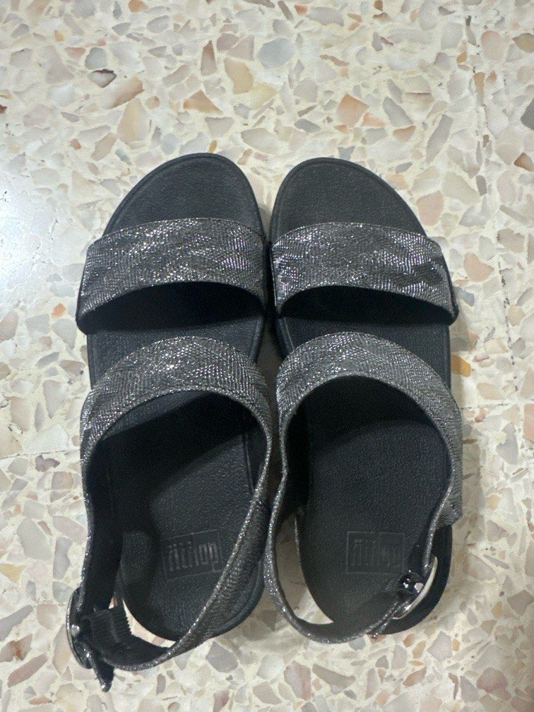 Fitflop Lulu Black with blackish silver straps sandals wedges