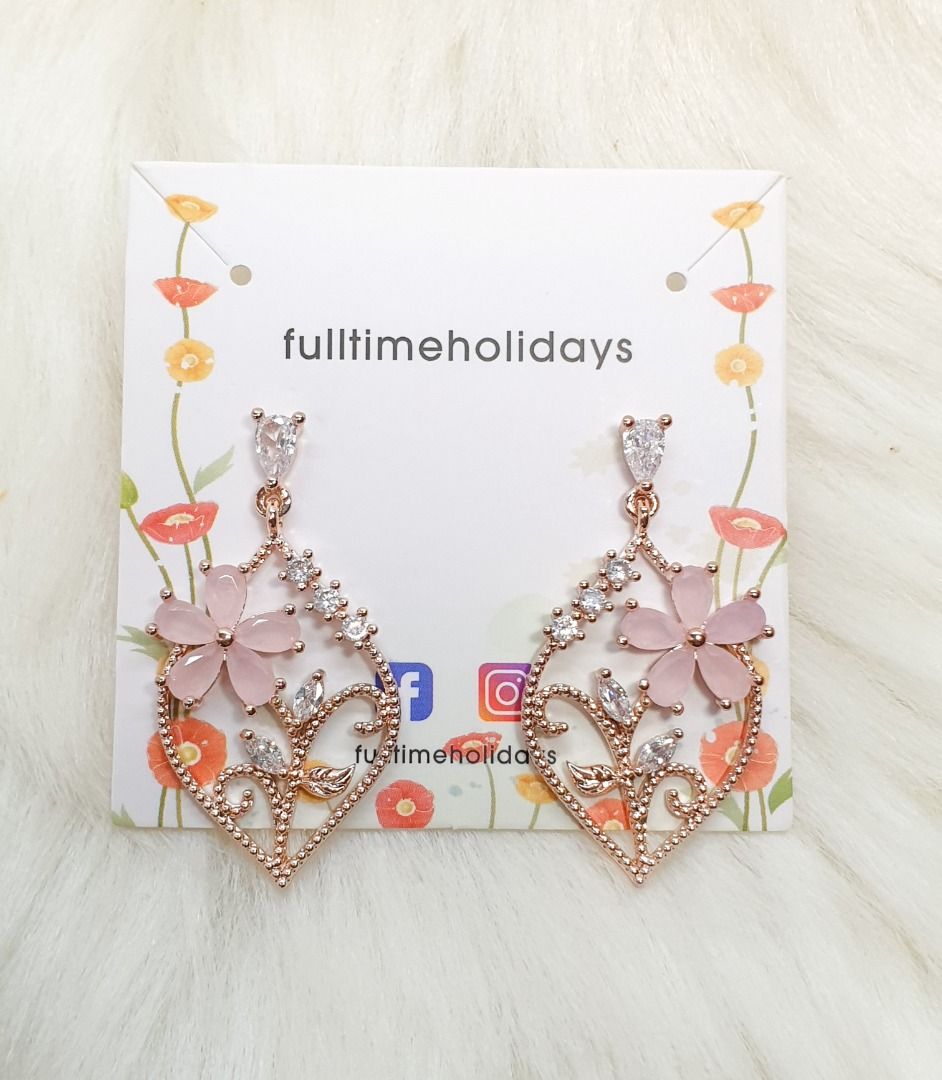 Flowery with Pink stone Earring For Ladies Women Girl Jewellery