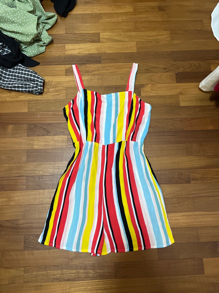 Forever21 rainbow Striped Romper Women s Fashion Dresses Sets Rompers on Carousell