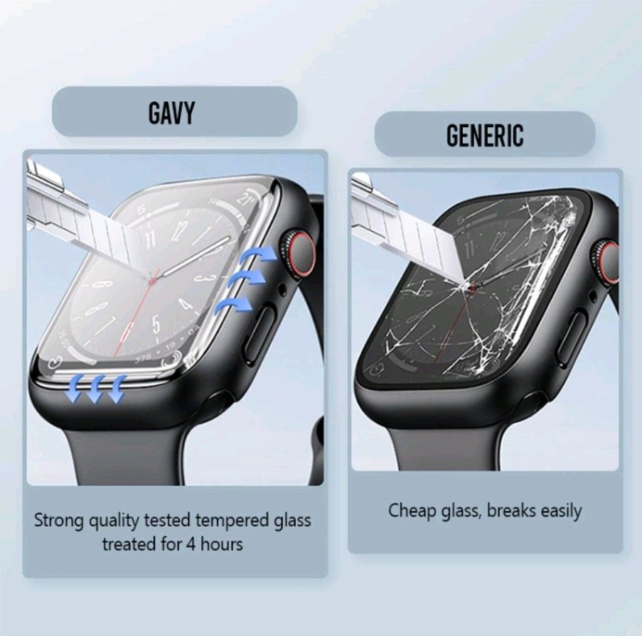 GAVY PRO Apple Watch Case 2in1 with Screen Protector Tempered Glass Waterproof for Series 9 8 7 45mm 41mm