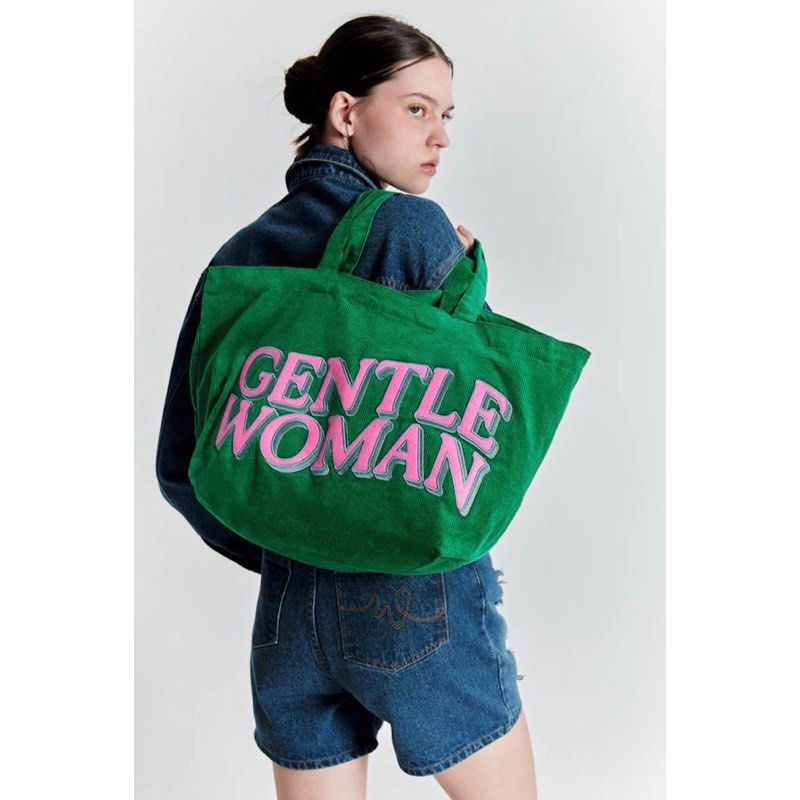 Green corduroy sales tote bag