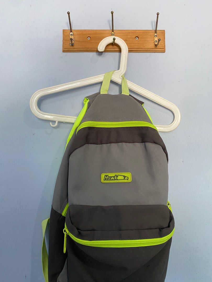Hawk Backpack Neon Green Gray Men s Fashion Bags Backpacks on Carousell