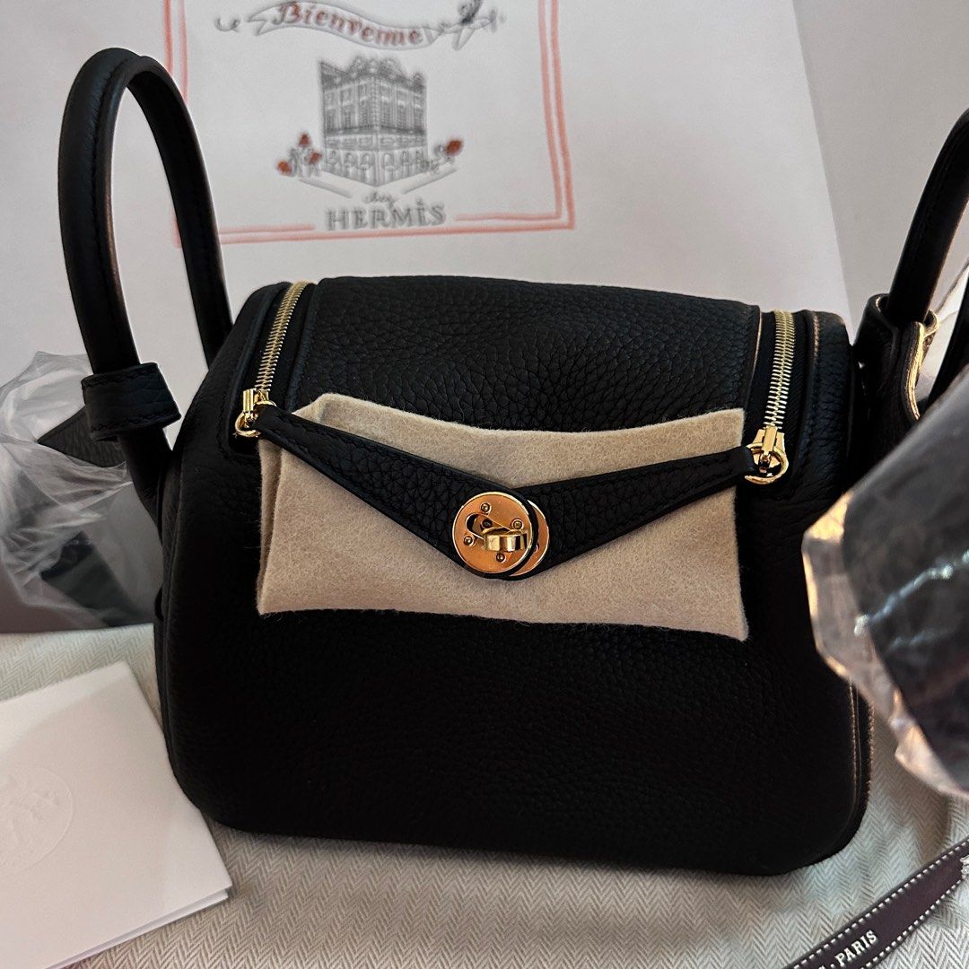 Hermes Mini Lindy Noir Gold, Luxury, Bags & Wallets on Carousell