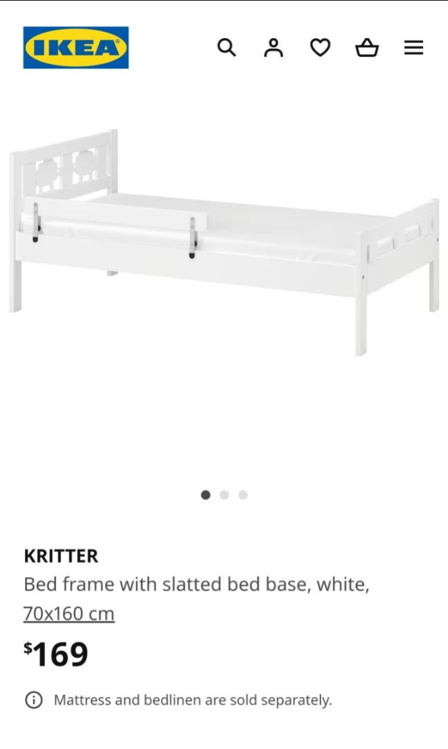 IKEA Kritter Single Bed Frame with Extra Guardrail and Mattress, Babies