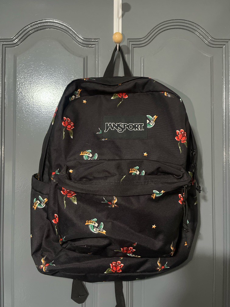 Black jansport backpack with roses clearance