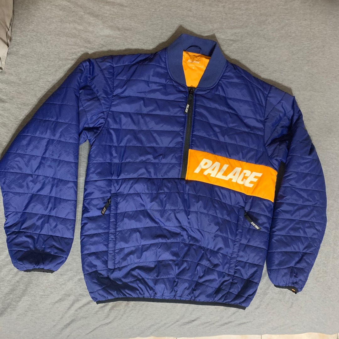 [L號] Palace Half Zip Packer 半開襟 鋪棉 防風 外套 藍黃 輕羽絨 大學T 二手, 他的時尚, 外套、夾克、大衣在旋轉拍賣