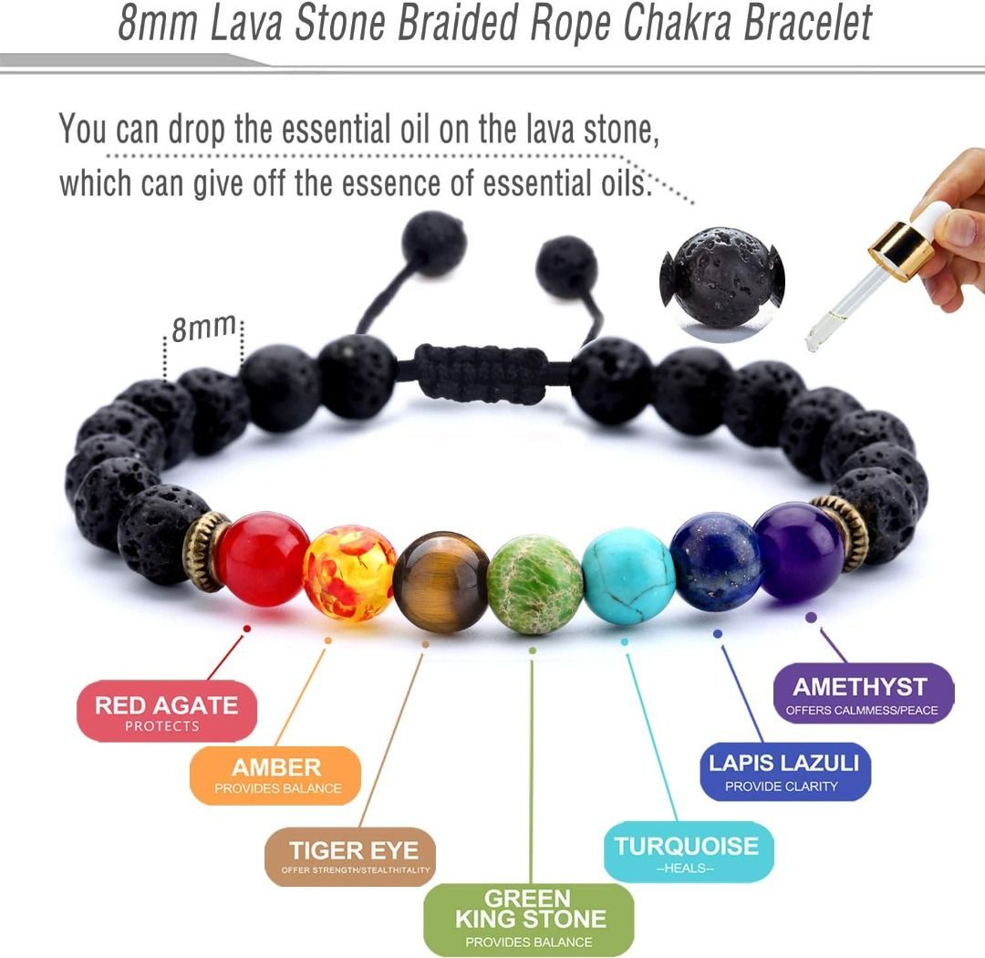 Men Women 8mm Lava Rock 7 Chakras Aromatherapy Essential Oil