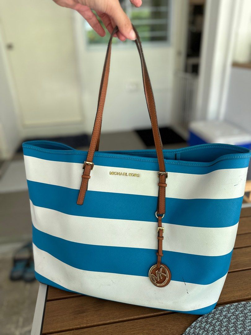Mk blue and white striped bag outlet