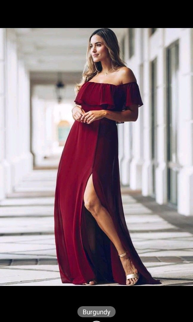 Red off the hotsell shoulder bridesmaid dress