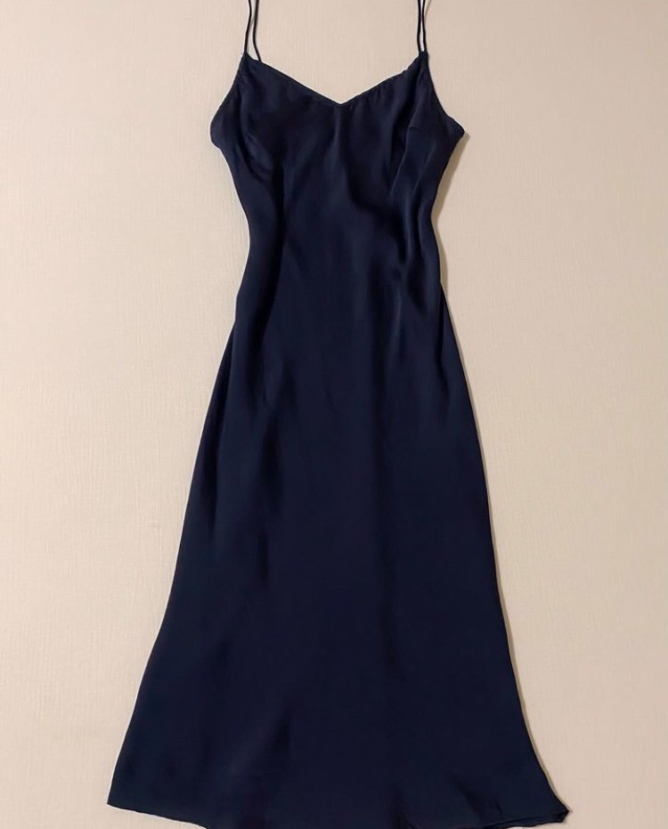 Midnight Blue satin midi slip dress, Women's Fashion, Dresses & Sets, Dresses on Carousell