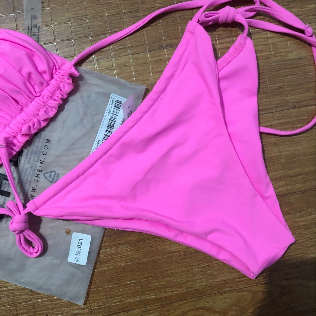 shein bright pink swimsuit (small) (Category: Bikinis & Swimsuits) located in Mandaluyong City. Submitted by adewolf (Listing ID 1281197982, Image 2). Description: shein bright pink swimsuit - size: small - brand new. i’ve never used it - top and bottom are self tie (it’s padded already) - rfs: not for my body type - comes with a pouch.