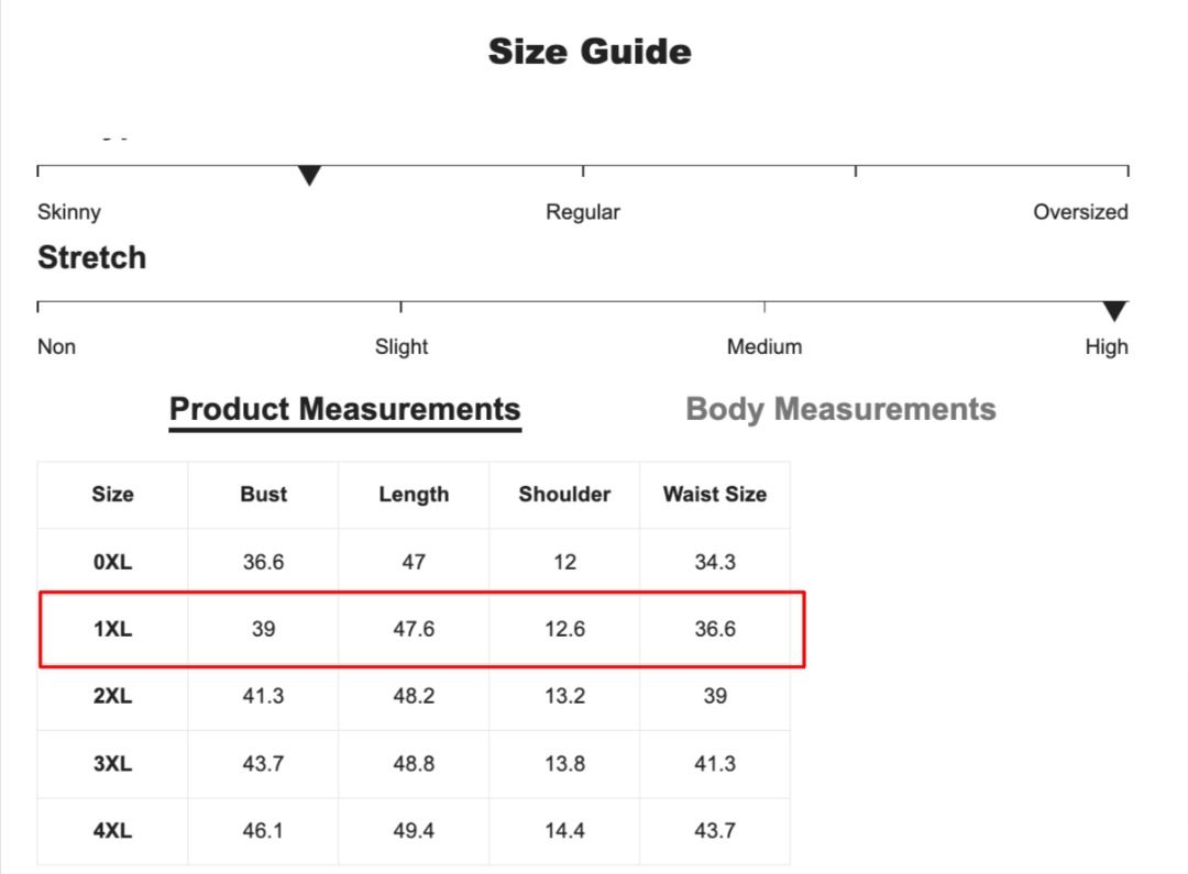 Shein plus size size guide shop