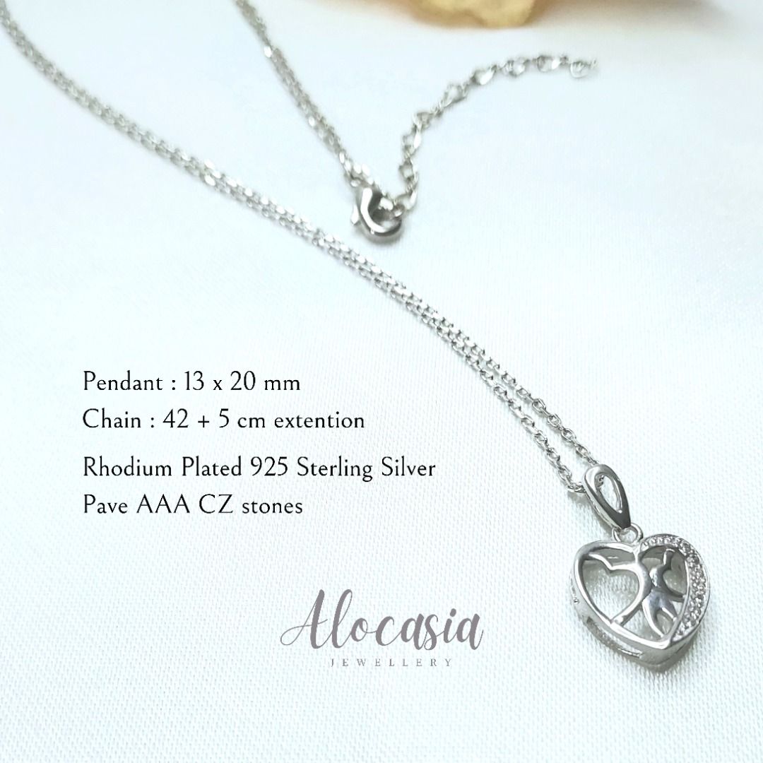 Elegant Heart Sterling Silver Cubic Zirconia Necklace Women s