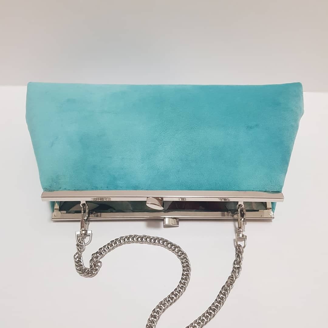 Tiffany Blue Velvet Woman Clutch Bag Evening Bag Dinner Party Purse