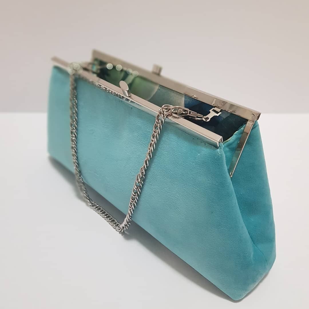 Tiffany Blue Velvet Woman Clutch Bag Evening Bag Dinner Party Purse