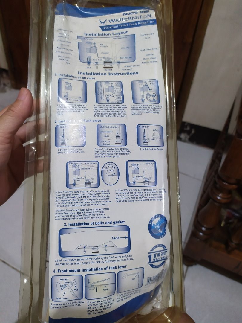 Toilet water tank fitting replacement for flush (Category: Bathroom & Kitchen Fixtures) located in Quezon City. Submitted by smilesalwayz (Listing ID 1281219013, Image 1). Description: Binili pero Hindi nagamit Rfs: decluttering Shipping to be shouldered by buyer.