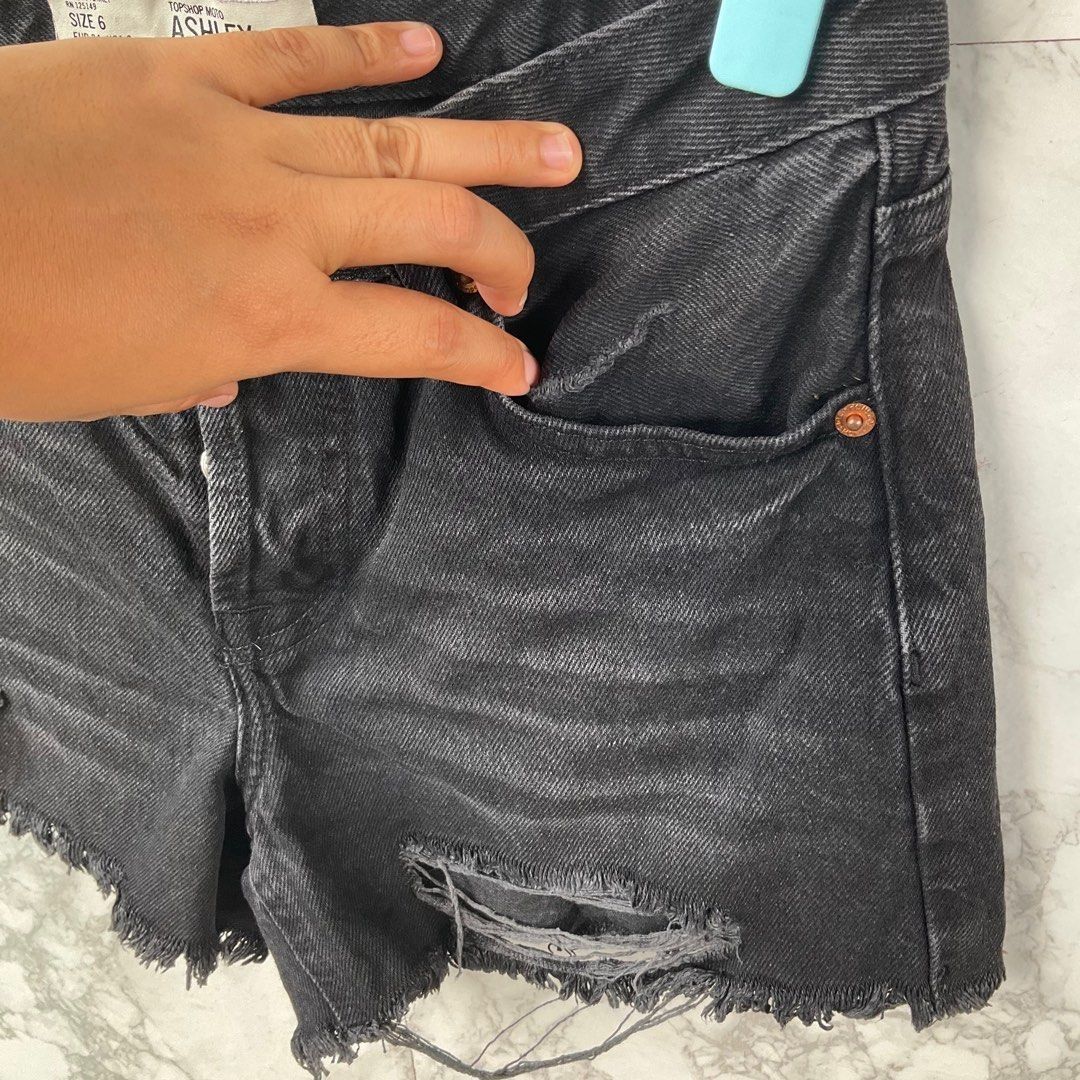 Topshop black cheap ripped shorts