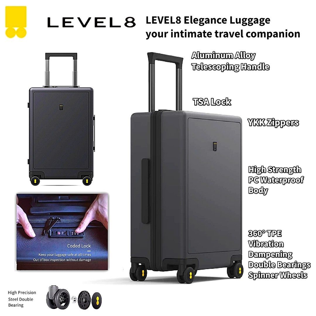  LEVEL8 Trunk Luggage, Large Suitcase 28 Inch Luggage with  Spinner Wheels, Luminous Textured 28 Inch Checked Large Luggage,  Lightweight Hard Case PC with TSA Lock - 28 Inch, Black
