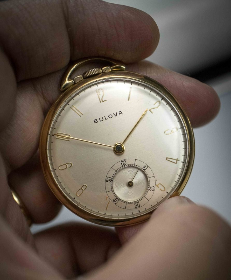 Bulova 10k rolled gold plate pocket watch best sale