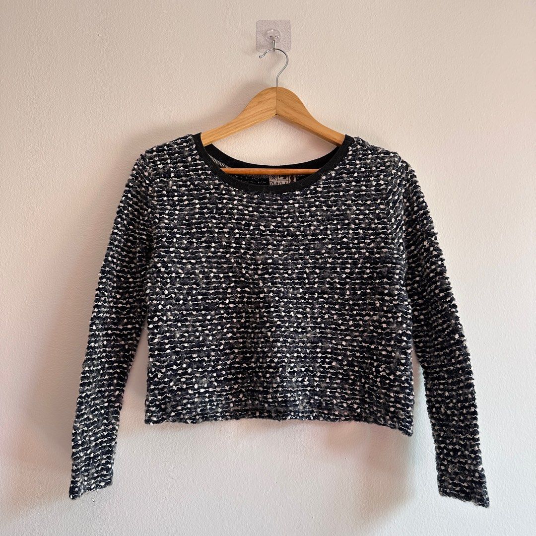 Vintage marled knit cropped sweater top Women s Fashion Tops