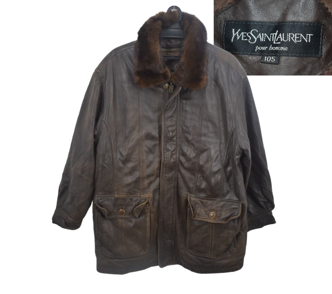 VINTAGE YSL LEATHER JACKET Men s Fashion Coats Jackets and