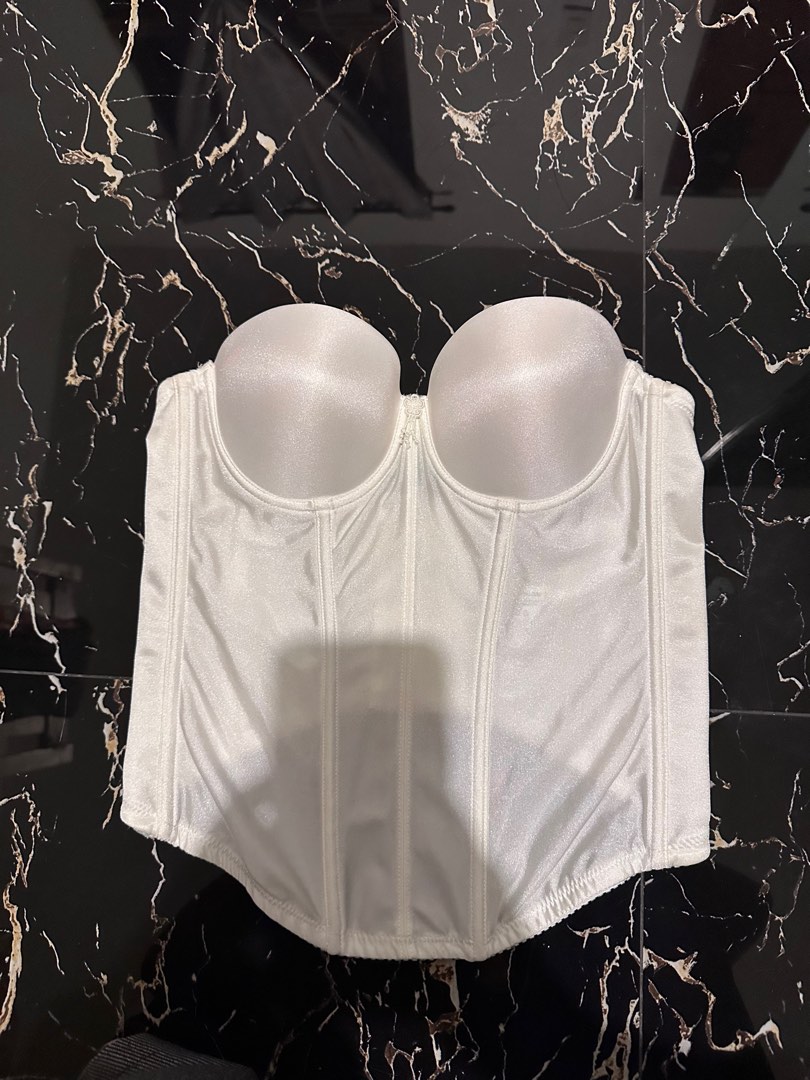 White Strapless Button-Down Corset Cinched Tube Top main image 1