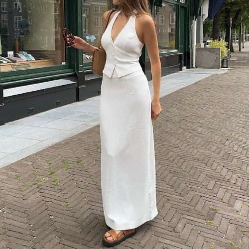 High waisted white outlet skirt vest