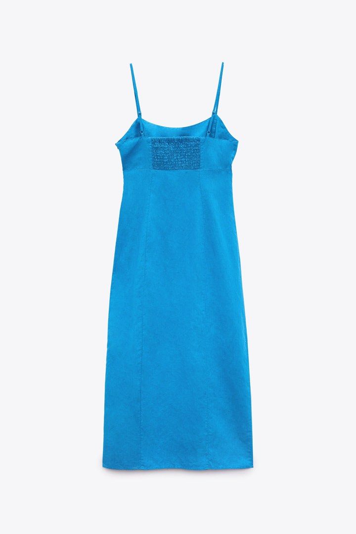 Blue linen dress zara clearance
