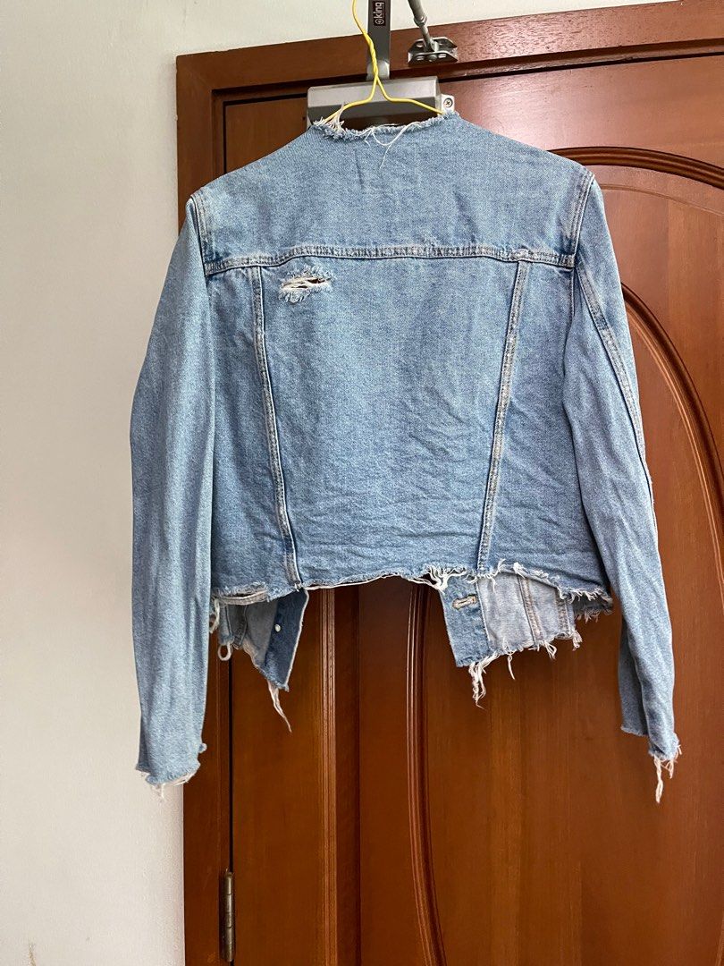 Denim jacket with puff shoulders zara clearance