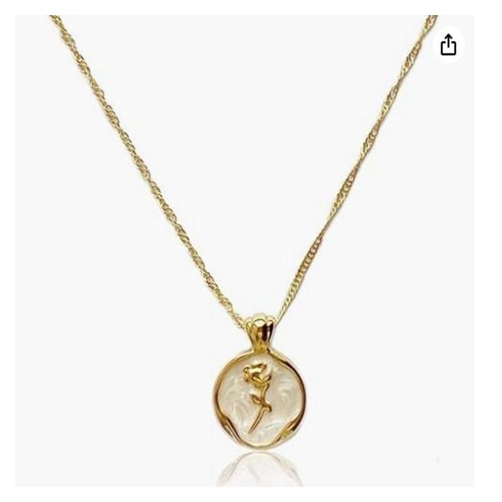 18K Gold Plated Rose Pendant Necklace Dainty Simple Birth Moth