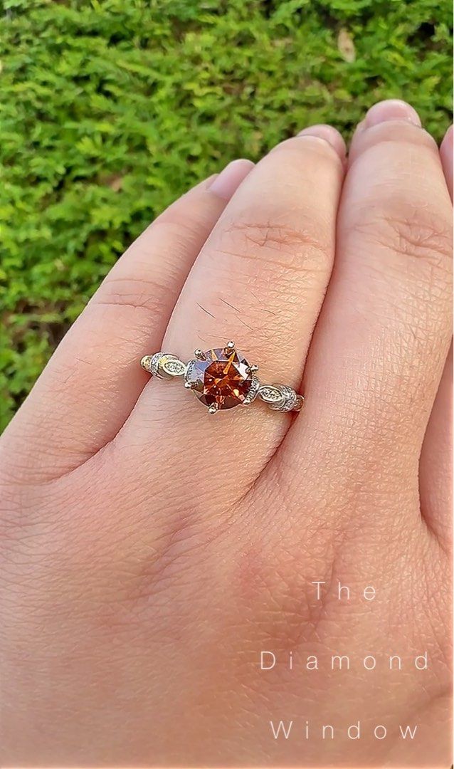 1 Carat Orangey Red Moissanite 925 Silver Ring Women s Fashion