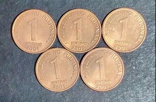 2001 Philippines 1 sentimo old coin aUnc / Unc condition ""Hard to Find"" Very Rare ⭐ ""5 pcs Take All