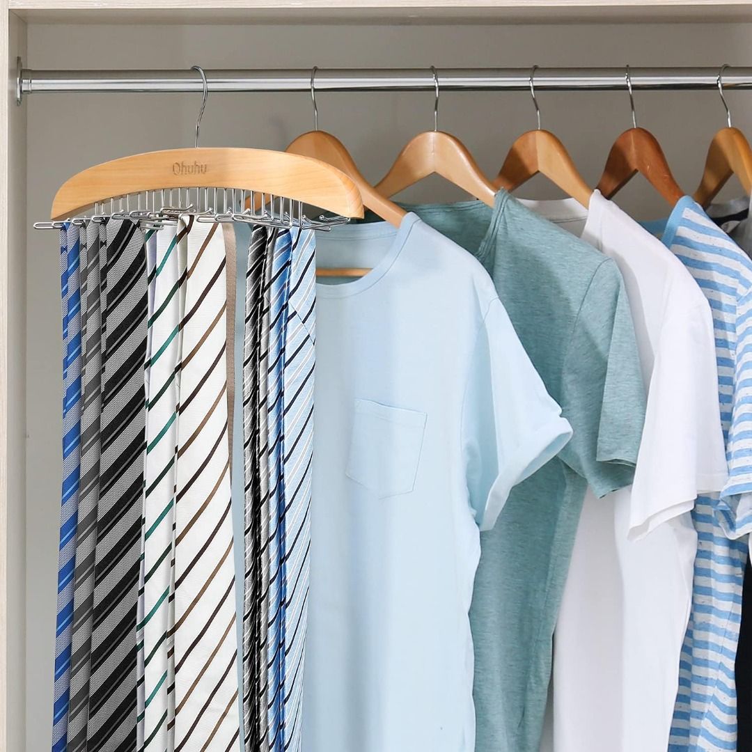 24 Hook Holder Tie Hanger Organizer for Closet Wooden Belt Storage Rack for Men Ties Belts Scarves Accessories APJC0851