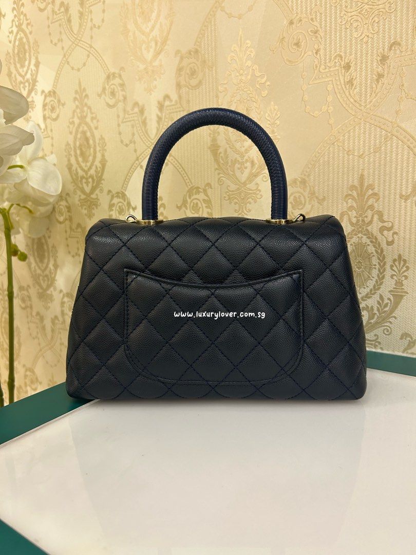 31 LNIB Chanel Coco Handle Mini Small Dark Navy Caviar Embossed Lizard Handle LGHW