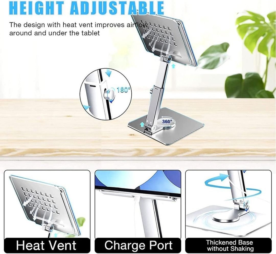 Aluminum H06 Tablet Stand Desk Riser 360° Rotation Multi-Angle Height  Adjustable Foldable Holder Dock For Xiaomi iPad Tablet Lap