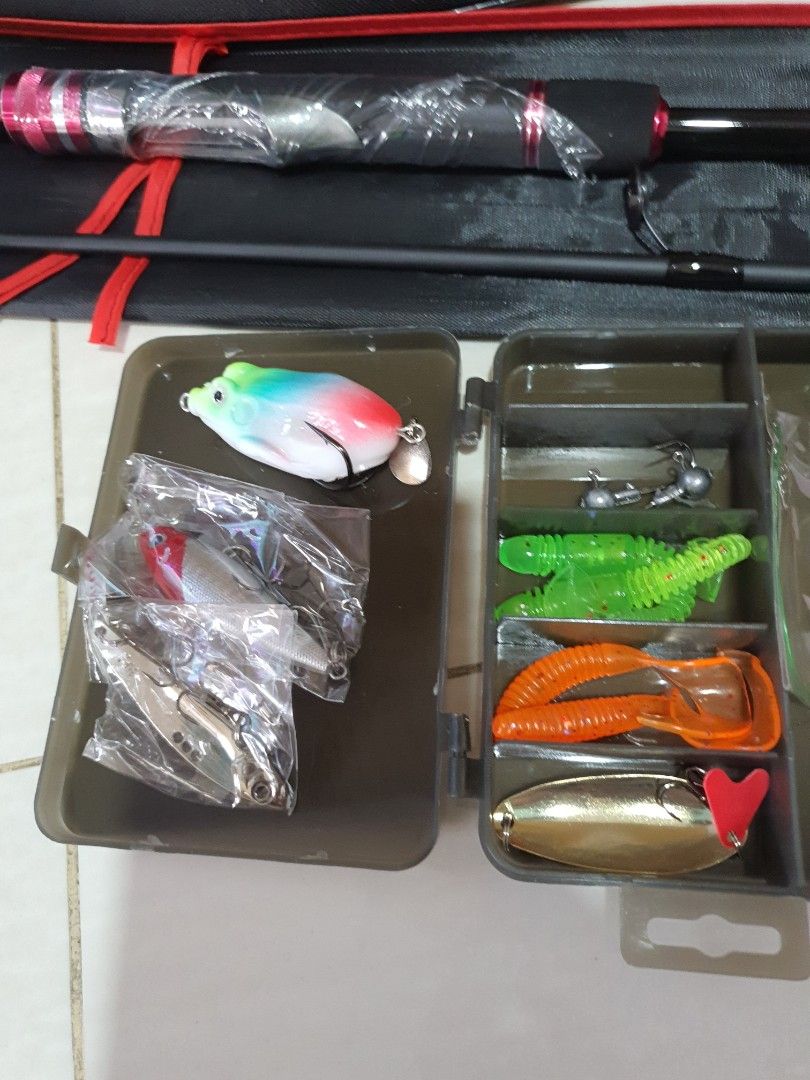 7 ft Red Rod and Reel set, Sports Equipment, Fishing on Carousell