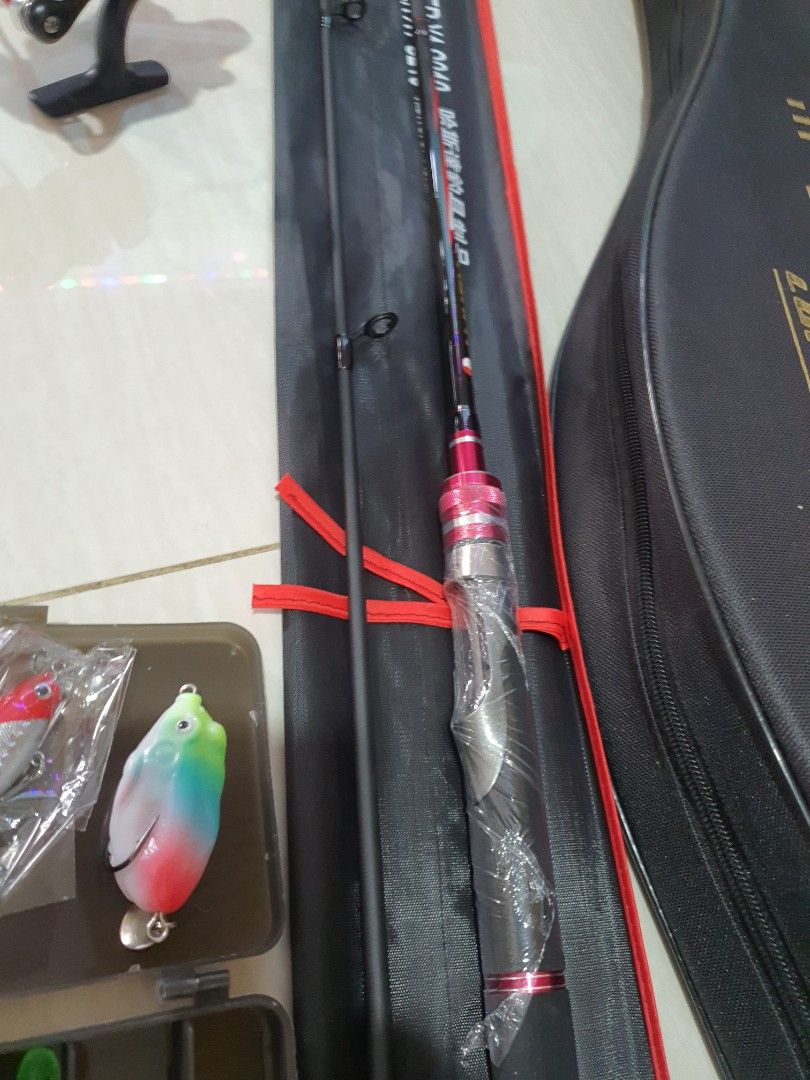 7 ft Red Rod and Reel set, Sports Equipment, Fishing on Carousell
