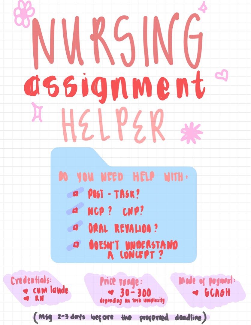 (ACTIVE) homework academic helper- nursing (Category: Looking For) located in Makati City. Submitted by hellohell.o (Listing ID 1020013243, Image 1). Description: hi! in need of assistance sa acads esp to those struggling nursing students? pm lang :)) #nursing #nursingstudent #nursingschool #academichelper.