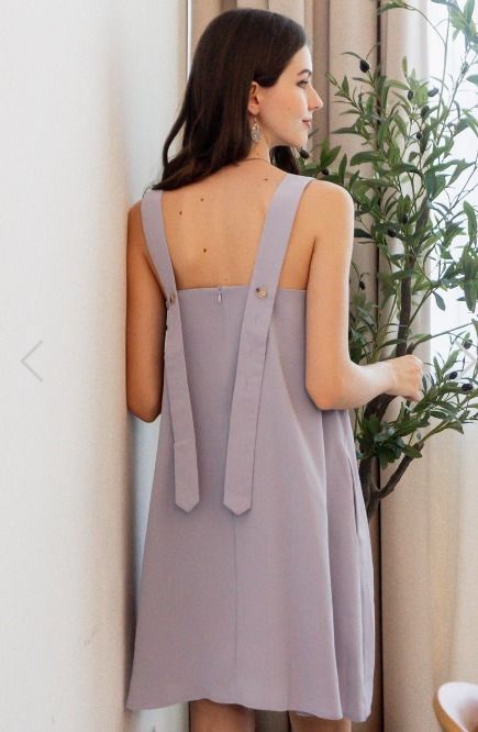 ACW Thick Strap Adjustable Button Swing Dress (Lavender)