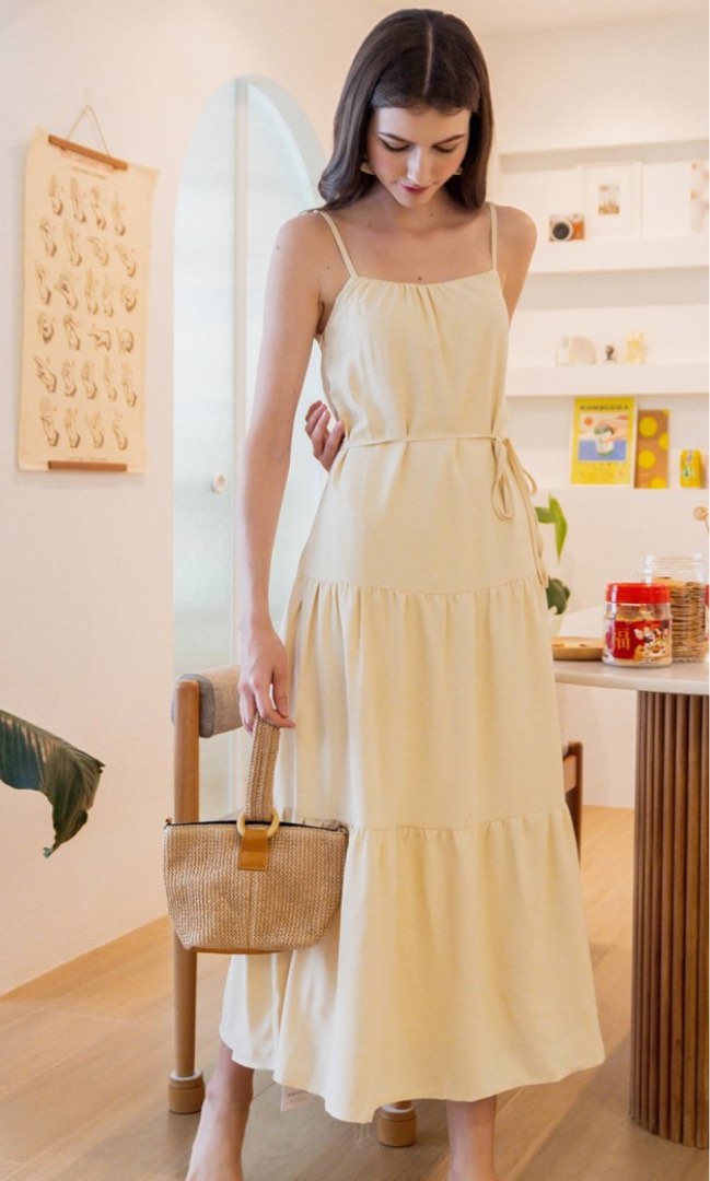 Anti clockwise tiered dress in Daffodil/ Pale Yellow, Women's Fashion,  Dresses & Sets, Dresses on Carousell