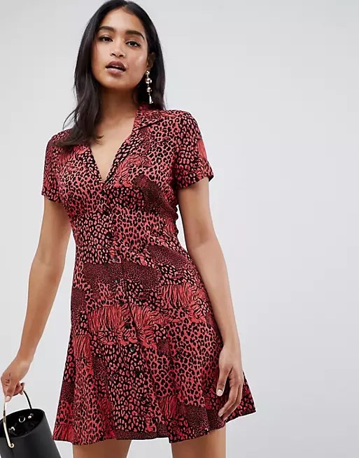 ASOS Red Leopard Print Short Sleeve Shirt Mini Dress UK 6 US 2 Women s Fashion Dresses Sets Dresses on Carousell