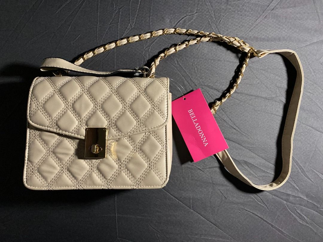 Belladonna Quilted Sling Bag (Apricot) (Category: Luxury Bags & Wallets) located in Rizal. Submitted by jtdecluttersshop (Listing ID 1281405084, Image 2). Description: [ON HAND] Belladonna Quilted Sling Bag (Apricot color) 📌 can do cod on orange 🟠 app (with fees) 📌 bought directly from SM Department Store 📌 never been used, comes with the original tag 📌 rfs: bought wrong kind of bag 📌 condition: 10/10 (no issues) 📌 price is slightly negoti