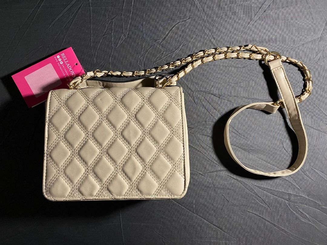 Belladonna Quilted Sling Bag (Apricot) (Category: Luxury Bags & Wallets) located in Rizal. Submitted by jtdecluttersshop (Listing ID 1281405084, Image 3). Description: [ON HAND] Belladonna Quilted Sling Bag (Apricot color) 📌 can do cod on orange 🟠 app (with fees) 📌 bought directly from SM Department Store 📌 never been used, comes with the original tag 📌 rfs: bought wrong kind of bag 📌 condition: 10/10 (no issues) 📌 price is slightly negoti