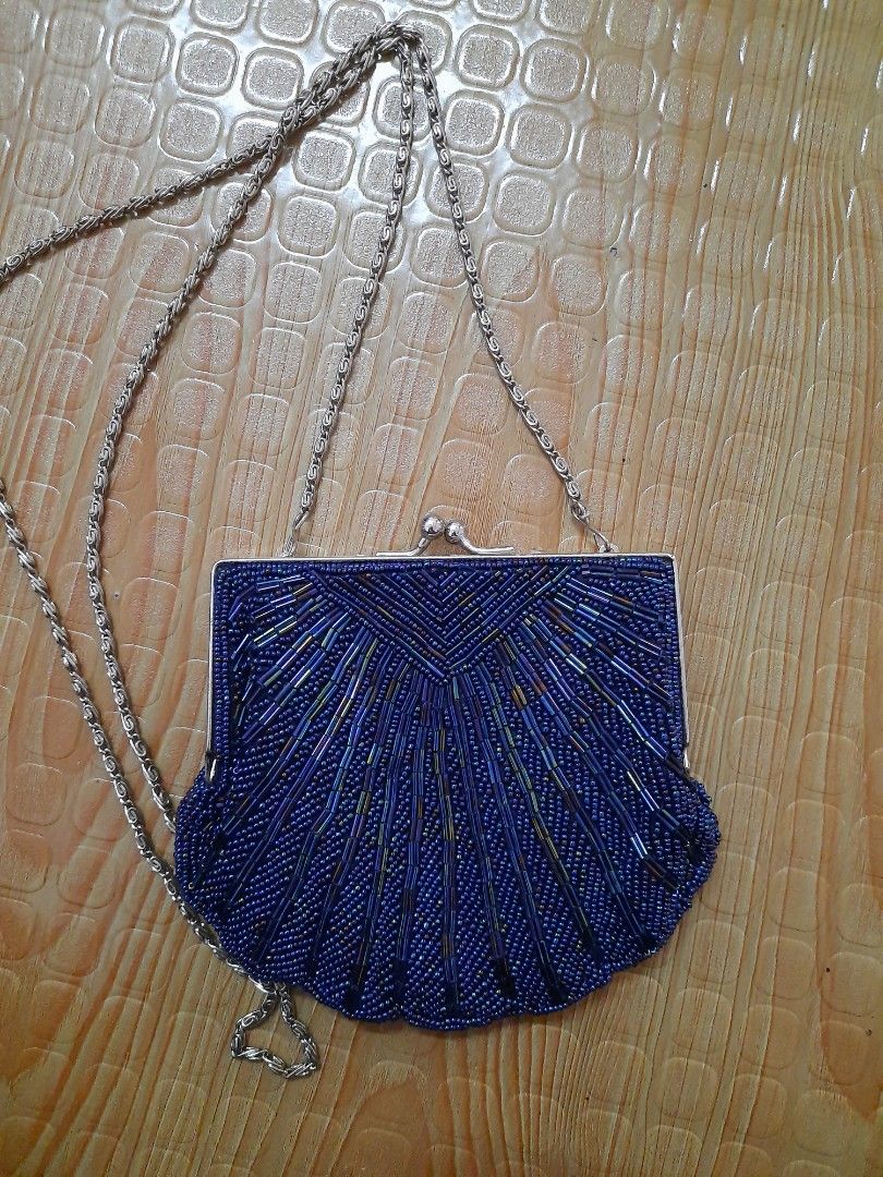Blue beaded outlet clutch bag