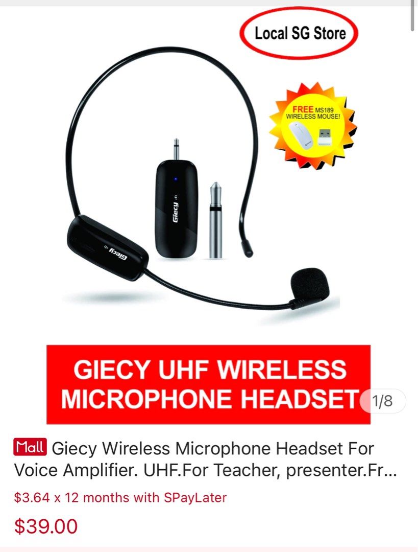 Wireless Microphone Headset, Teaching & Fitness Headset Microphone