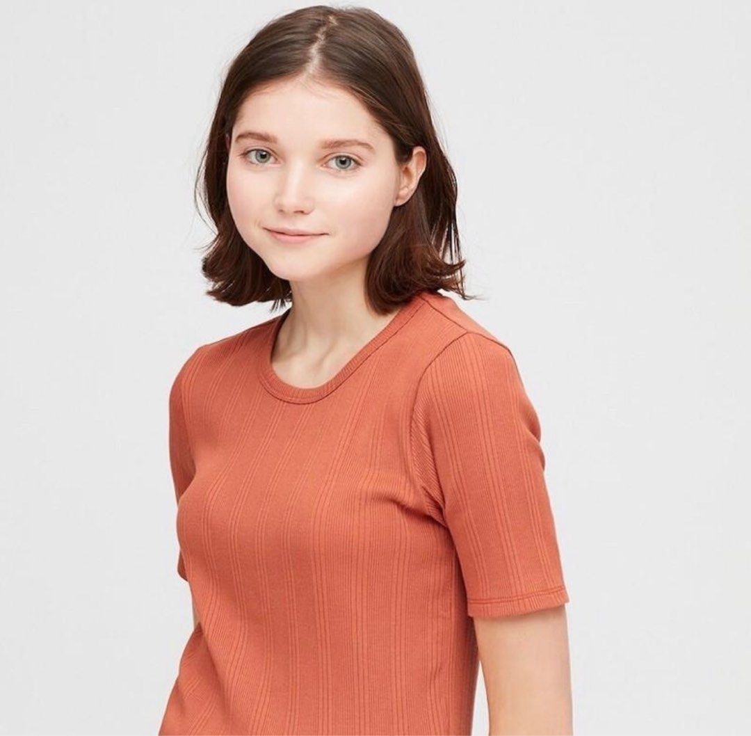 Uniqlo ribbed crew neck short sleeve hotsell